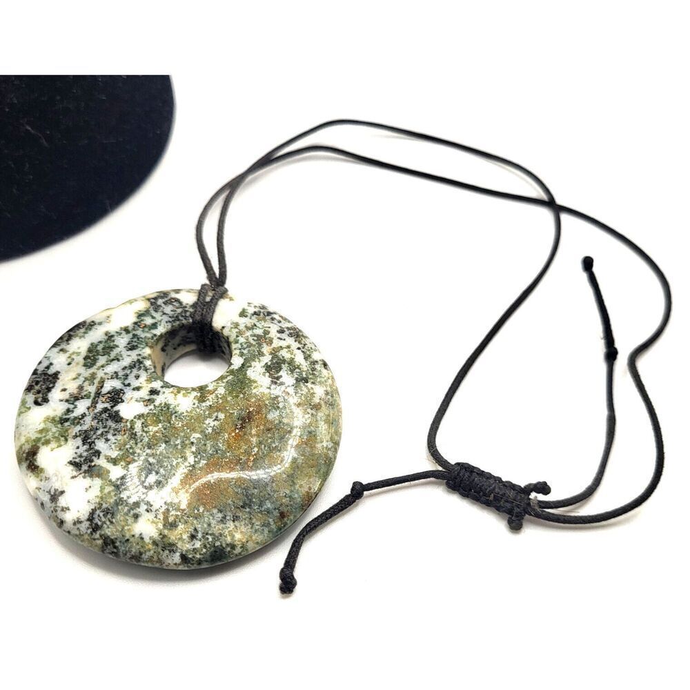Chunky Marble Pendant Necklace Bohemian Slide Knot 24in 2.5in pendant